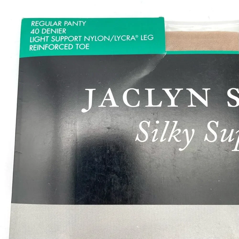 NWT Jaclyn Smith Light Silky Support Reinforced Toe Pantyhose Soft Beige Size C